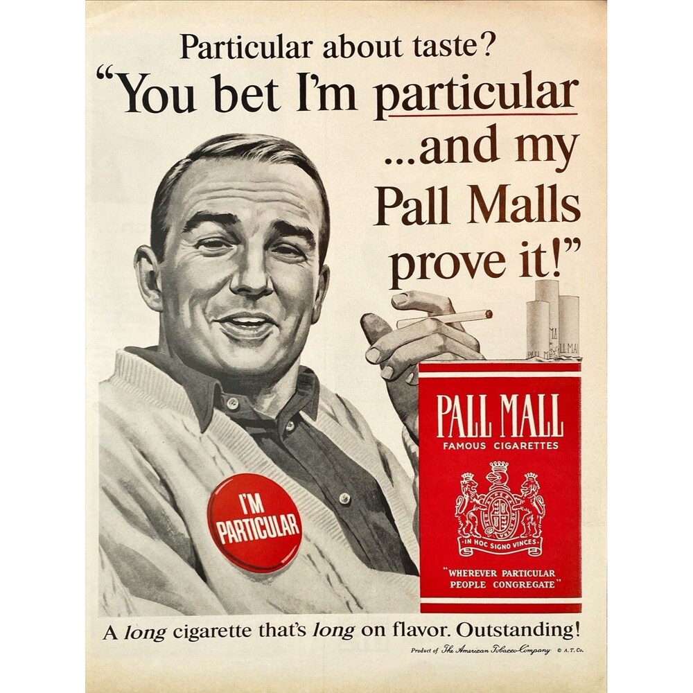 Pall Mall Famous Cigarettes "Particular about taste?" Vintage Print Ad 1964
